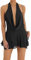 FeMereina Robe courte sexy sans manches avec col bénitier et dos nu en maille transparente et décolleté plongeant en V pour femme, Noir , L