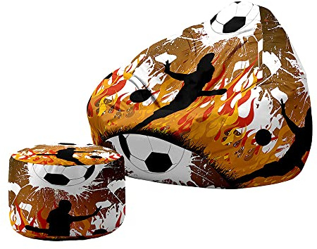 Treer Sitzsack mit Lehne und Hocker mit Ohne Füllung Großes Sofa Lazy Lounger Sitzsack Stuhlbezug Indoor Sitzsack Abdeckung für Kinder und Jugendliche (100x120+20x30cm,Fußball J)