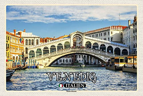 mrdeco Metall Schild 20x30cm gewölbt Venedig Italien Rialto Brücke Deko Blechschild Tin Sign