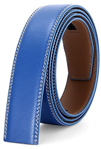 Nelbons Herren Gürtel Ratsche Automatik Gürtel für Männer 35mm Breit Ledergürtel, 1 3/8 Ohne Schnalle (Blau N9, Länge 130cm Geeignet für 30”-45“ taille)