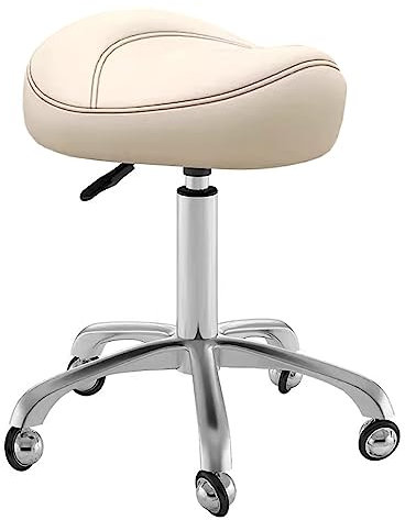 NUNETH Sattelhocker Professioneller Sattelstuhl-Rollhocker mit Rollen, Schwarz Grau Weiß Braun Hydraulischer Medizinischer Hocker, 15,3-20,8 Salonstuhl-Sattelhocker (Color : Beige)