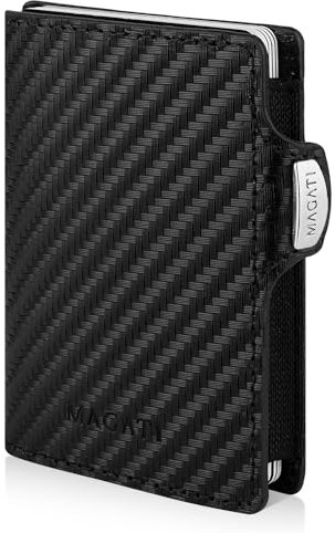 MAGATI Mini Wallet Caesar One aus Echtleder - Bis zu 14 Karten, Geldscheinfach, perfektes Portemonnaie, Kleiner Geldbeutel, Geldbörse für Herren mit Kartenetui, Carbon