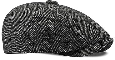 Dalababa Schiebermütze Herren, Fischgräten Schirmmütze, Einstellbar Flatcap Baskenmütze für Herren Frühling Herbst Winter 55-60cm, Schwarz