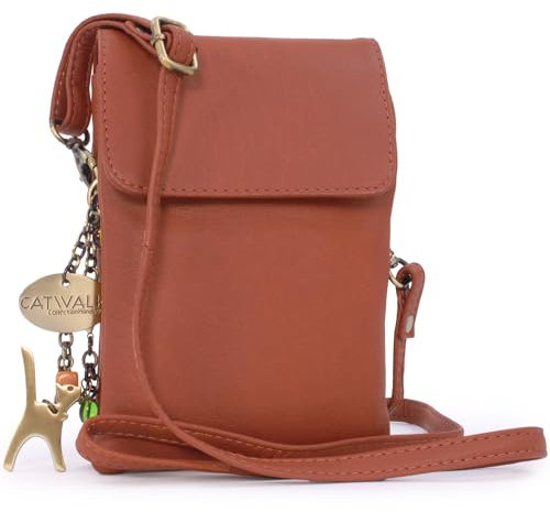 Catwalk Collection Handbags - Damen Leder Umhängetasche - Crossbody Bag Handytasche Klein - Verstellbarer Abnehmbarer Gurt - BILLIE - Hellbraun