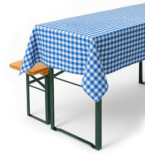 texpot Tischdecke Biertisch 90 x 260 cm blau-weiß kariert 20 mm Karo Baumwolle Landhaus Oktoberfest