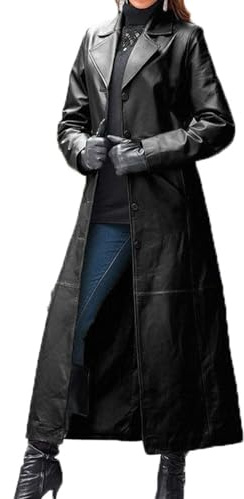 LAZIRO Dam kostym krage enfärgad knapp fuskläder enfärgad kappa lång kappa smal tunn långärmad trenchcoat, Svart, L