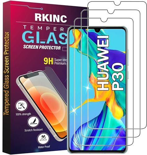 RKINC 3 Stück, Panzerglas Schutz Glas für Huawei P30, Panzer HD Displayschutzfolie, 0,33 mm kratzfest, splitterfrei, blasenfrei, lebenslangeGarantie