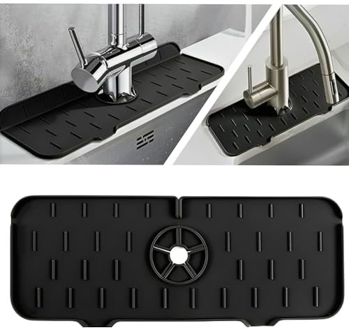 mfi home Tappetino in silicone per rubinetto, protezione contro gli spruzzi, tappetino per lavello da cucina e bagno, tappetino per lavello morbido ed elastico (nero)