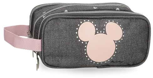 Disney Joumma Mickey Studs Trousse Triple Noire 22 x 10 x 9 cm Polyester, Noir, Trousse Triple
