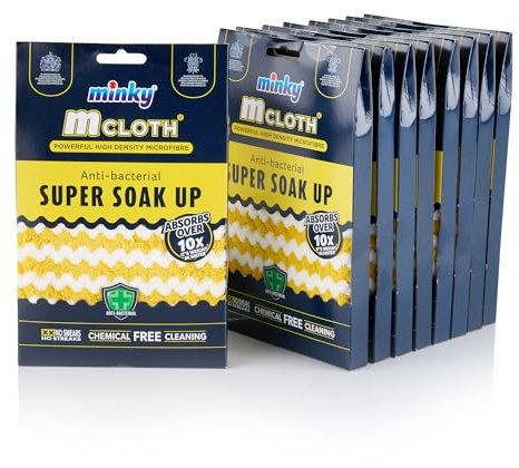 Minky M Cloth Super Soak Up - Multipack Microfibre Cloths, Pack of 9, Ultra Absorbent, Powerful Water Absorbing Anti-bacterial Cleaning Microfibre Cloth, Multiuse Duster, Quick Dry, Yellow