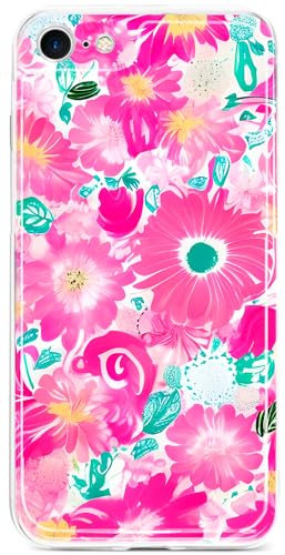 Berkin Arts Compatible with iPhone SE 2022/2020 Case iPhone 8 Case/iPhone 7 Case Clear Silincone Cover Pink Flower Floral Design Stylish Geometric