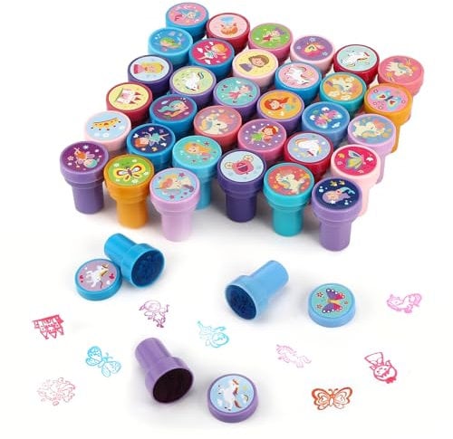 Auauraintt 36 Stück Stempel Kinder, Mehrfarbige Stempelset, Selbstfärbende Stempel für, Klassenzimmer-Preise,Partygeschenke für Kinder, Geschenktütenfüller,Geburtstagsgeschenk (A)