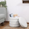 Navaris Sitzhocker Rund - Pouf Hocker mit Stauraum rund - Scandi Teddy Hocker rund - Plüsch Hocker Teddystoff - Boucle Hocker Schlafzimmer - Sitzhocker weiß - Ottomane