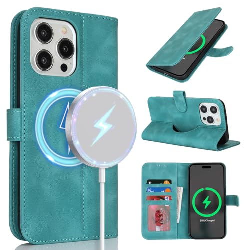 SailorTech Handyhülle für iPhone 12 Pro Max Hülle mit Kartenfach für Frauen, iPhone 12 Pro Max Klapphülle Handytasche Flip Brieftasche Schutzhülle mit Kartenfächern für Männer-Türkis