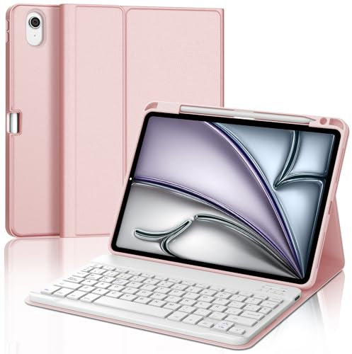 SENGBIRCH Teclado para iPad Air 11 M2,2024/M3,2025, Bluetooth Magnética Desmontable, Español Ñ Funda Teclado para iPad Air M2 2024/M3 2025 11 Pulgadas, Rosa Claro
