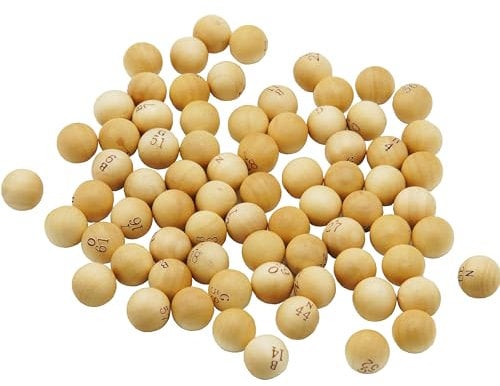 Kyto Bingo - Set di palline in legno, 75 pezzi, per bingo e oro Deluxe & Basic, diametro sfera 1,3 cm