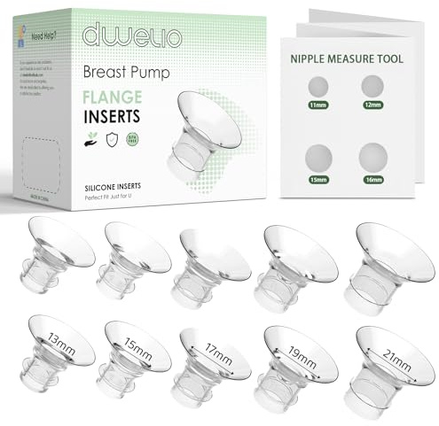 Dwelio Flange Sizing Kit with 10PCS 13/15/17/19/21mm Flange Inserts | Fits Most 24mm Breast Pumps, Includes Nipple Sizer for Flanges for Accurate Sizing, Soft Silicone for Comfortable Pumping