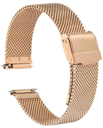 QUARKZMAN Uhrenarmband Mesh Edelstahl 17 mm Ersatz Metall Armband Edelstahlarmband mit Schnellverschluss Uhrenarmbänder Ersatzband Verstellbarer Gütelschnalle für Damen Herren, Roségold