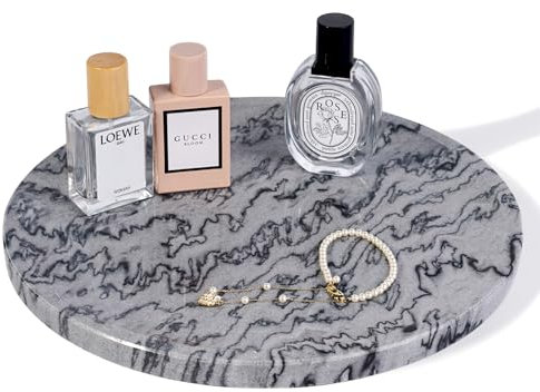 Karibiber Bandeja de mármol natural, bandeja de servir de 11.8 pulgadas para frutas, plato decorativo redondo para joyas y llaves, placa de almacenamiento de calidad para cocina, mesa de café y