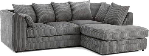 L Shaped Sofa Settee - Full Cord Fabric 4 Seater Corner Sofa - Dylann Cornerr Sofa Set - Jumbo Corner Sofa for Relaxing Lounge Living Room Indoors - Right Hand Seater