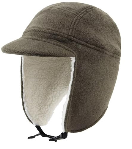 Decentron Cappelli invernali da uomo in pile caldo con visiera antivento paraorecchie cappello esterno termico teschio, Verde militare, Taglia unica