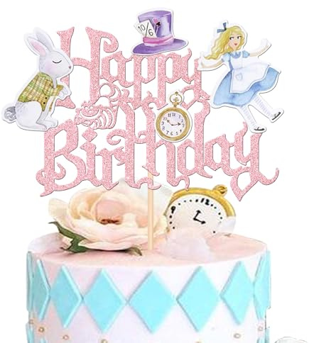 1 Packung Tortendeko Alice im Wunderland Geburtstag Kuchen Deko Schmetterlingsschlüssel Magischer Verrückter Hutmacher Kuchedeko für Alice im Wunderland-Thema Geburtstagsparty Kuchendekoration