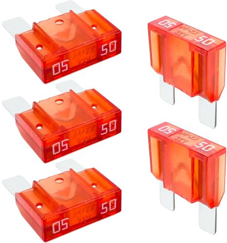 Tecside 50A KFZ Maxi Sicherung | 1 Stück | 29mm Stecksicherung für Stromdieb & Sicherungshalter 12V 24V 32V Flachsicherung für Auto, Boot, Motorrad, Wohnmobil, Roller | iMaXX maxiOTO F9050 Rot