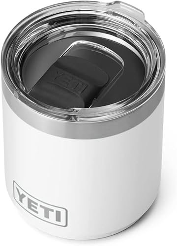 YETI Rambler Lowball, Vacuum Insulated Stainless Steel Stackable Lowball with MagSlider Lid, White, 10 oz (296 ml)