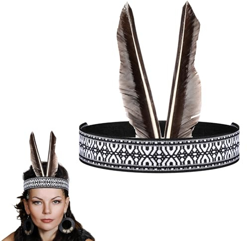 Xinnun Stirnband mit Federn Tribal Kopfschmuck Federschmuck Kostümzubehör Kostüm Accessoire für Karnevals Mottopartys und Western Events Wilder Westen(Grau,Elegant)