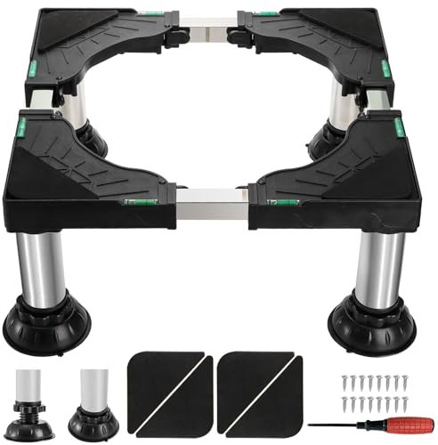 Tlence 8.3-9.5 Height Mini Fridge Stand, Washing Machine Pedestal with 4 Strong Feet, Adjustable Small Laundry Riser for Dishwasher, Multi-functional Universal Platform for Home Appliance, Black