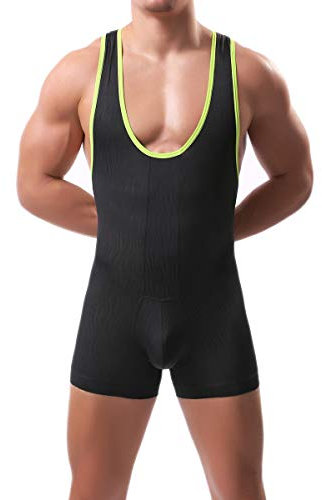 QiaTi Herren Athletic Supporters Sport Unterwäsche Bodysuit Jumpsuit Wrestling Singlet L