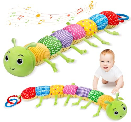 Accevo Baby Musical Multi-Sensor-Raupe, Plüschtier Aktivität Stofftiere mit Crinkle, Rasseln und Texturen, Tummy Time Spielzeug für Neugeborene 0-3-6-12 Monate Jungen Mädchen, grün