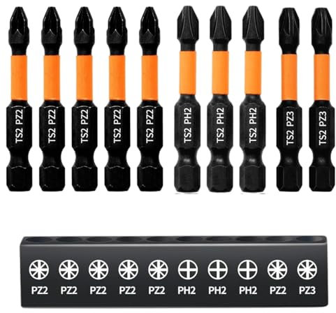 Ecomtra Magnetic Impact Driver Bit: 10Pcs 50 mm PH2 PZ2 PZ3 Impact Screwdriver Drill Driver Bits Set Compatible for Dewalt Milwaukee Bosch