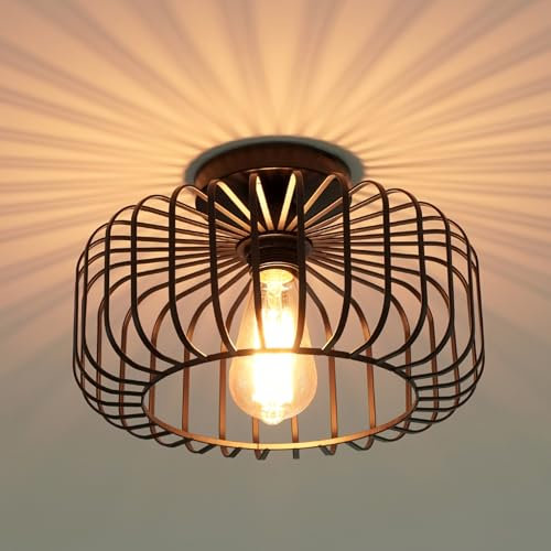 FRIDEKO HOME Black Ceiling Light Fixture, Industrial Chandeliers Ceiling Lights Metal Cage Lampshade, with E27 Base for Bedroom, Living Room, Dining Room, Kitchen, Hallway
