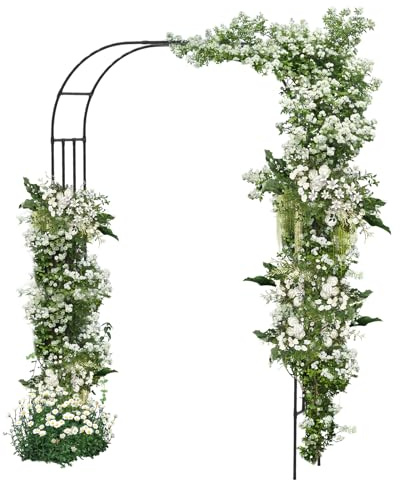 HOMASIS Arche de Jardin pour Plantes Grimpantes, Tonnelle incurvée de Mariage avec Treillis, 4 Piquets de Sol, Décoration pour Intérieur Extérieur, Noir (153 x 40 x 240 cm)