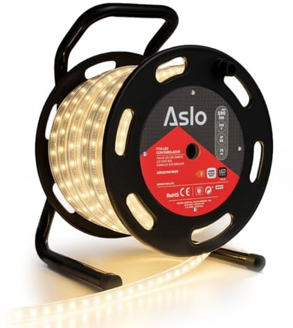 ASLO - LED-Streifen, 25 m, 7 W, auf Rolle, Lichterkette, Weiß, 4000 K, für Innen und Außen, Fassade, Haus, Event