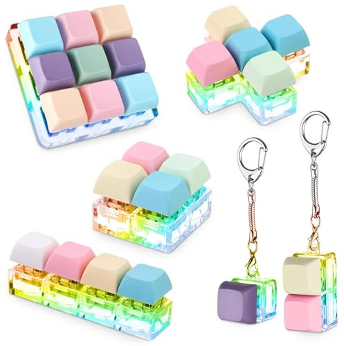 6 Pcs Keyboard Fidget Toy, Multi-Color Fidget Keyring with LED Lights, Funny Stress Relief Toys for Adults, Fidgets Clicker Decompression Gift