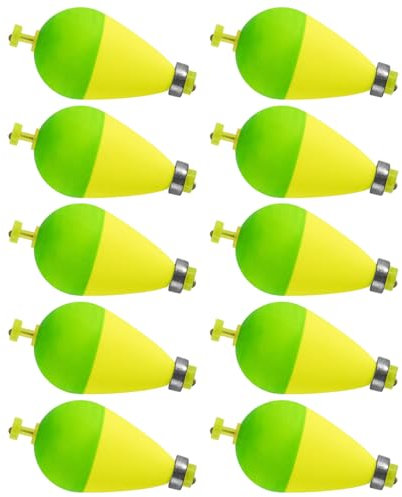 10 x ovale Schwimmkörper mit Kugel, Wasserkork mit Kugel, gewichtet, Sportzubehör für den Außenbereich, Forellen in Fluss, See, und Süßwasser