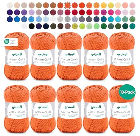 Gründl Laine Cotton Quick uni Fil à crocheter 10 pelotes 50 g, Bronze | laine fine pour crochet – fil à tricoter – fil à crocheter – brillante et douce pour la peau – 100 % coton – 50 g / 125 m