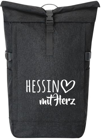 Huuraa Kurierrucksack Hessin mit Herz 30-44 Liter Black Melange Fairtrade Rolltop Rucksack Geschenkidee