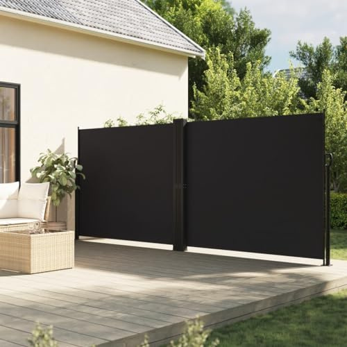 Festnight Auvent latéral rétractable 160x1200 cm Store Latéral Vertical Paravent Rétractable Protection Solaire Brise Vue Rétractable pour Balcon Jardin Terrasse -Noir-160 x 1200 cm