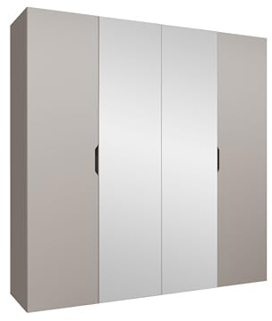 Mirjan24 Kleiderschrank mit Spiegel, Einlegeböden und Kleiderstange Midere 200, Vielseitiger Drehtürenschrank, Elegantes Kleiderschrank 4-türig (Cashmere)