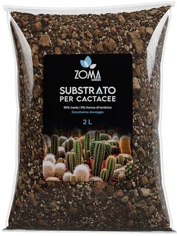 Zoma Terriccio per cactus professionale, Terra per cactus con il 95% di inerti selezionati, Terriccio cactacee ricco di Acidi umici e fulvici drenaggio ottimale - 2 Litri