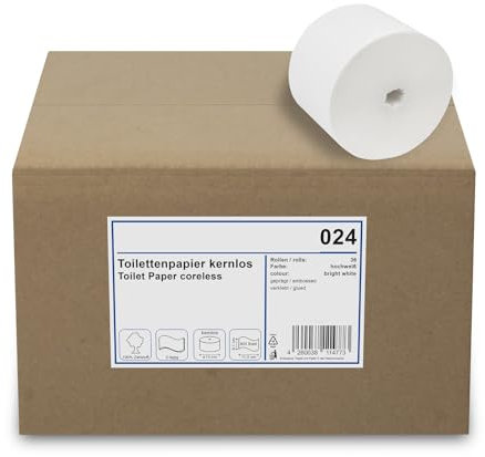 Hypafol Toilettenpapier kernlos 2-lagig – 36 Rollen à 900 Blatt | Zellstoff Weiß Ø 13 cm | Ressourcensparend, weich & saugstark
