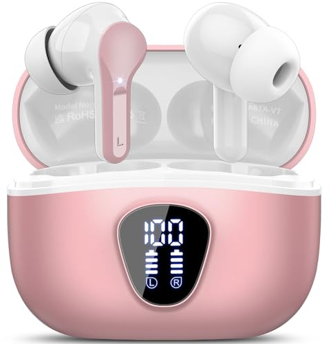 BESNOOW Bluetooth Kopfhörer, Kopfhörer Kabellos Bluetooth 5.4 In Ear, 4 ENC Noise Cancelling Mic Ohrhörer, HiFi Stereo Tiefbass, 40H Spielzeit, IP7 wasserdichte Earbuds, Touch Control, Rosa