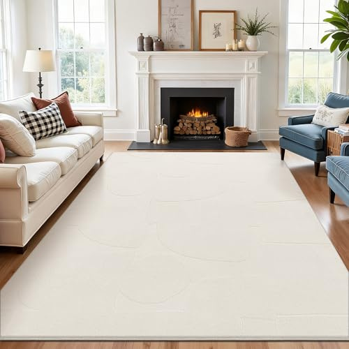 SHACOS Teppich Wohnzimmer 200x280 cm, Kurzflor Waschbarer Teppich Flauschig Teppiche Schlafzimmer Anti-Rutsch Wohnzimmerteppich Modern, Creme