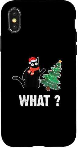 Divertente Gatto Nero Spingendo Albero Di Natale Sopra Gatto Cosa Custodia per iPhone X/XS