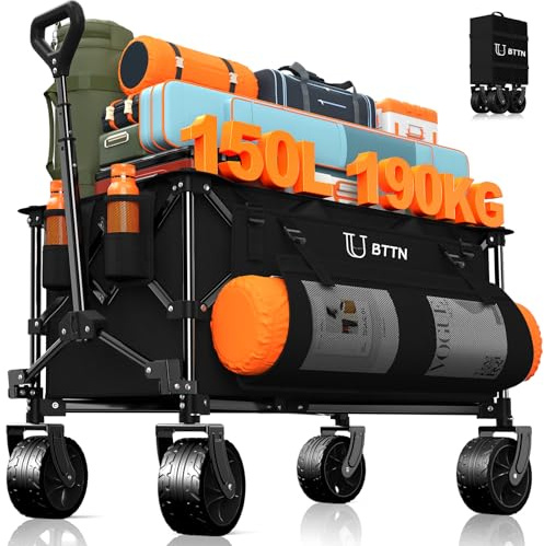BTTN Bollerwagen faltbar 150L 190kg Tragkraft, All Terrain Rädern, Schwarz