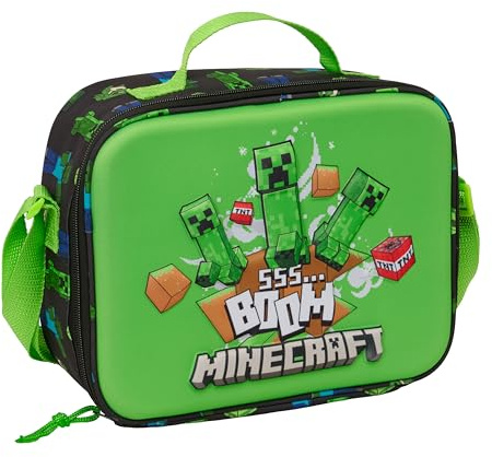 MINECRAFT - Porta Merienda Térmico 3D, Nevera para Frío y Calor, Nevera Impermeable, Nevera para Excursión, 25x9x19.5 cm