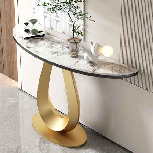 HDZNDH Table Console Meuble Contemporaine Demi-Lune, Table D'entrée Étroite en Marbre, Console D'appoint Décorative avec Base Unique, pour Salon, Couloir, Entrée, Hall, Séjour.